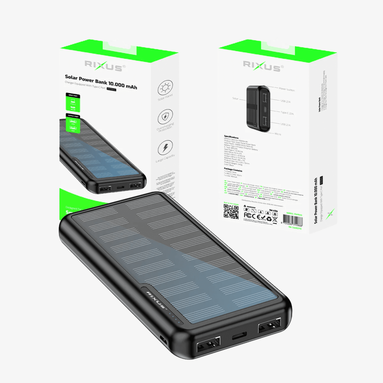 Rixus RXPB45 Powerbank Solar 10000 mAh Preto - Image 4