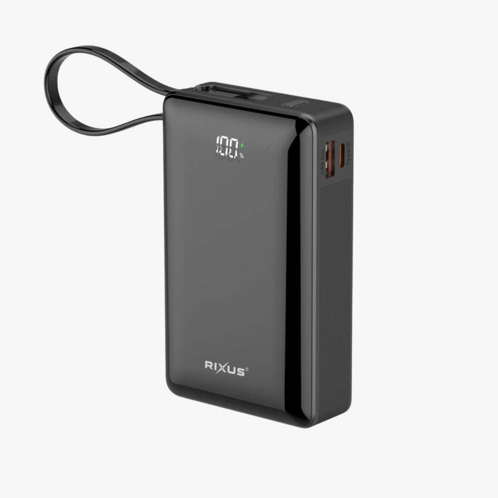 Rixus RXPB02B Digital Display Powerbank 20.000mAh com cabo USB-C integrado Preto