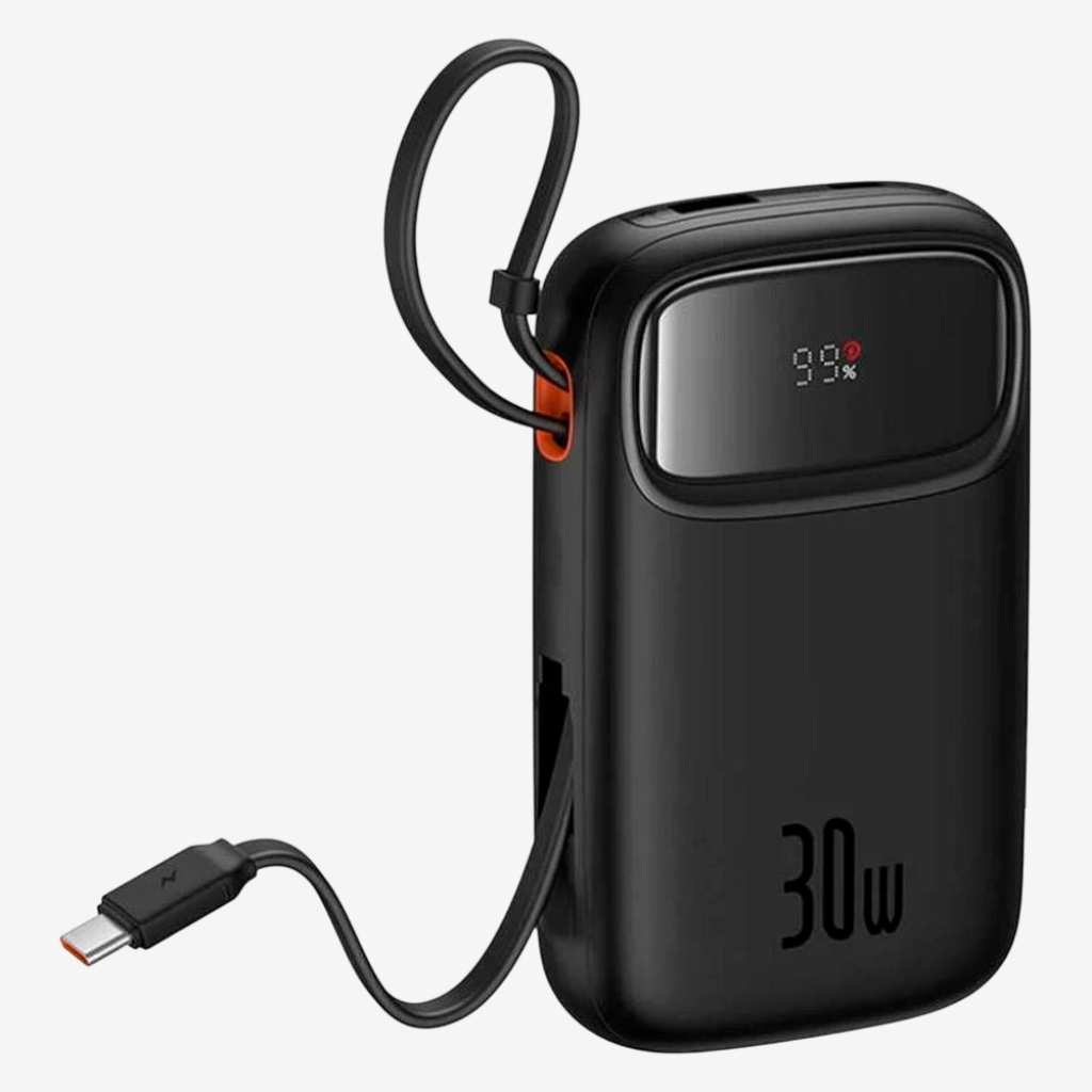 Powerbank Baseus QPow2 Digital Display Fast Charger 30W 10000mAh Preta c/ 2 Cabos USB-C Integrados